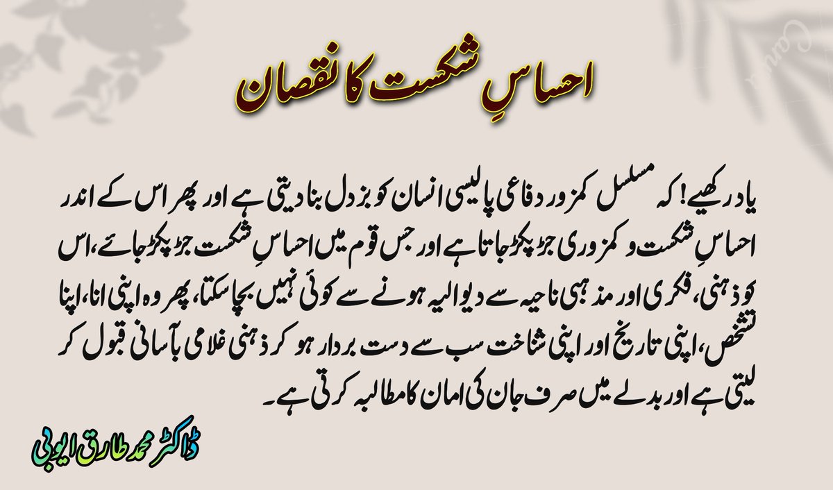 TariqBud's tweet photo. Ehsas e Shikast Ka Nuqsan https://t.co/5UPF5Upa5H