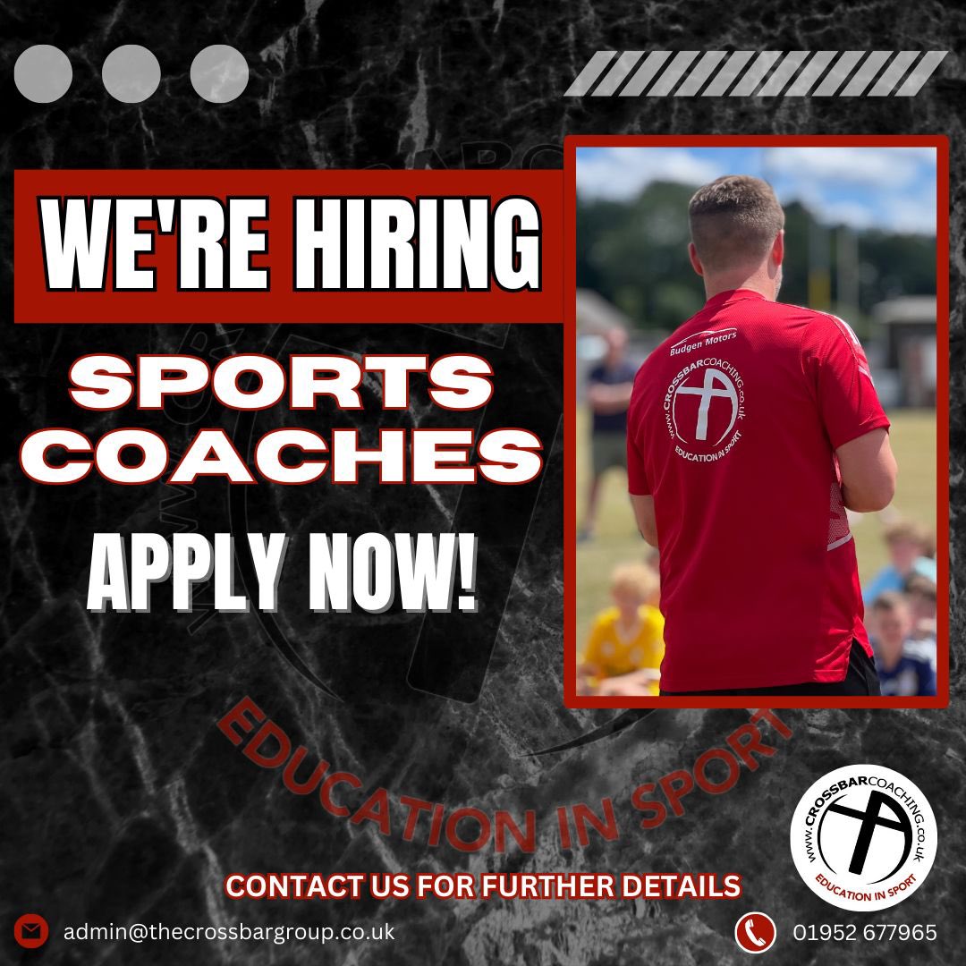 ⭐️ VACANCIES ⭐️ PE & SCHOOL SPORTS COACHES Crossbar have been delivering Sport in education for 15 years throughout Shropshire, you could now be a part of our legacy. admin@TheCrossbarGroup.co.uk or call 01952 677965 for more info #Shrewsbury #Telford #Shropshire