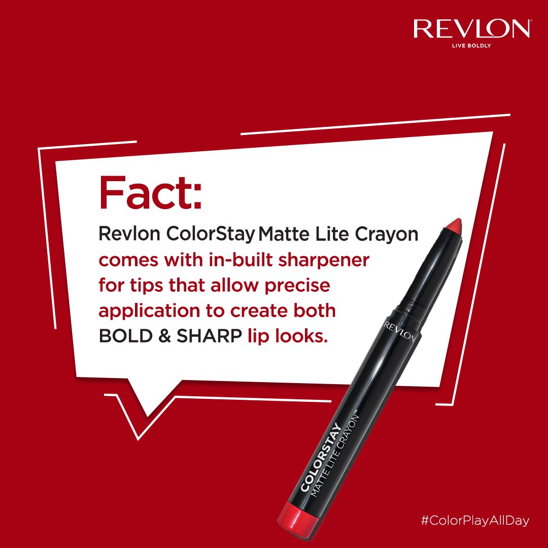 We're busting this myth with one swipe! 👉🏻 Getting a precise lip look is a struggle? Think again! The Revlon ColorStay Matte Lite Crayon has an in-built sharpener, getting bold and sharp lips has never been easier!  

#Revlon #ColorPlayAllDay #MythandFact #LiveBoldly