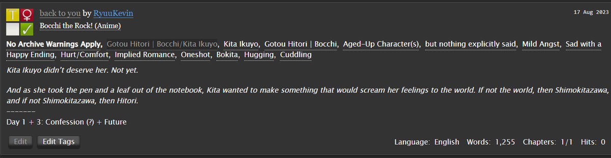 ryuukevin8's tweet photo. For Bokita Week!

Title: back to you

Rated T
Hurt/Comfort

Link below
#ぼ喜多 #BokitaWeek ぼ喜多 https://t.co/6rHxYZMveK