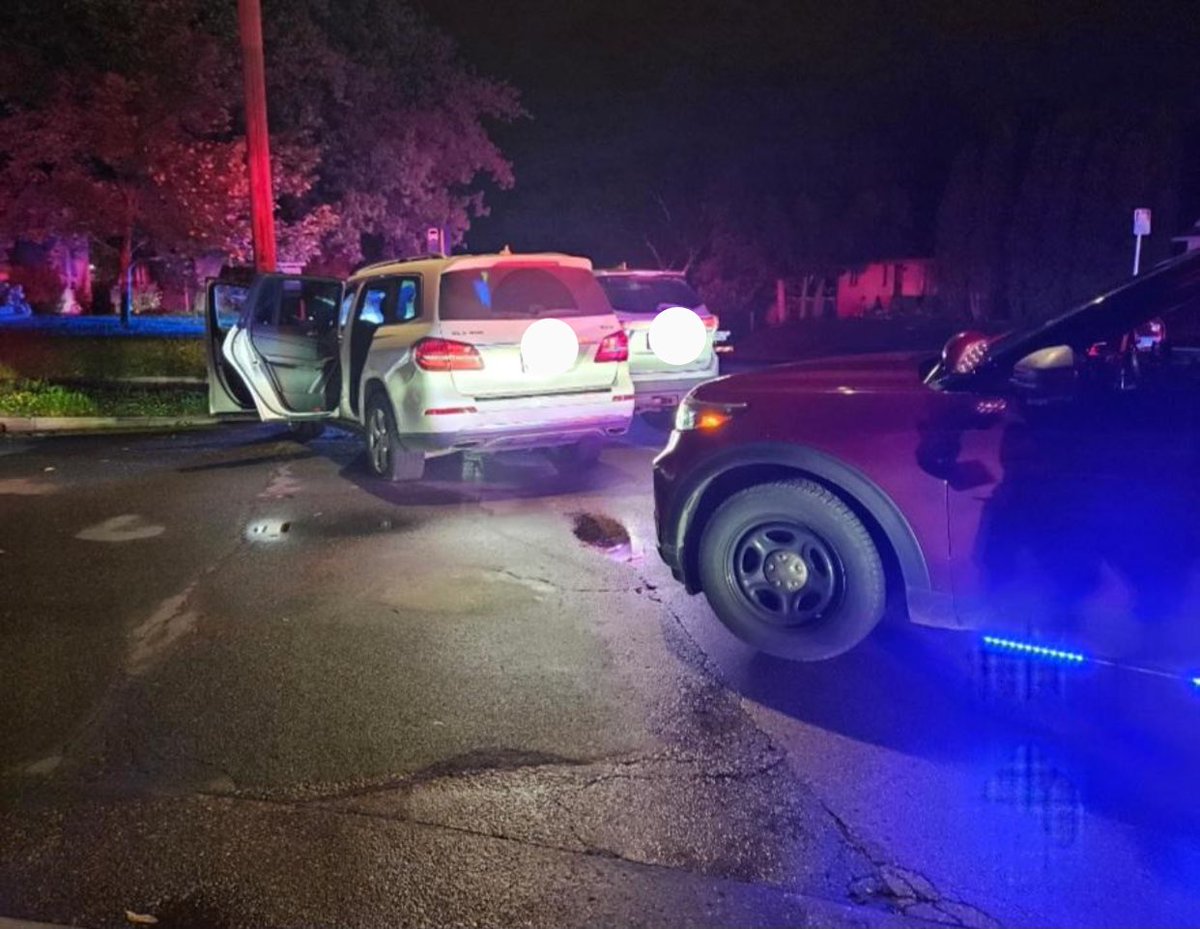 Tonight Plymouth officers responded to car prowlers near Co 6/Dunkirk. Officers located the suspects leaving the neighborhood in a stolen vehicle. The vehicle fled from officers. After a pursuit into Minneapolis the vehicle crashed and 4 suspects fled and were arrested. 2 guns