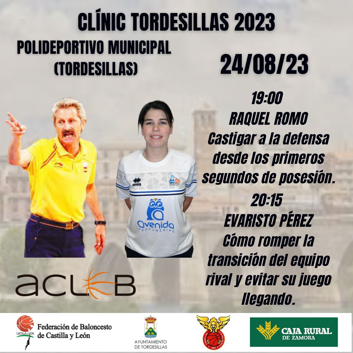 Nueva acción formativa, organizada por nuestros amigos de <a href="/ACLEBaloncesto/">ACLEB</a> 

CLINIC TORDESILLAS 2023

➡️ Raquel Romo (<a href="/RRomo7/">Raquel Romo</a>)
➡️ Evaristo Pérez (<a href="/varisfrf/">Evaristo Pérez</a>)

🗓️ 24 de agosto 
⏰ 19:00 h.
🏟️ Pabellón Municipal. Tordesillas (Valladolid)