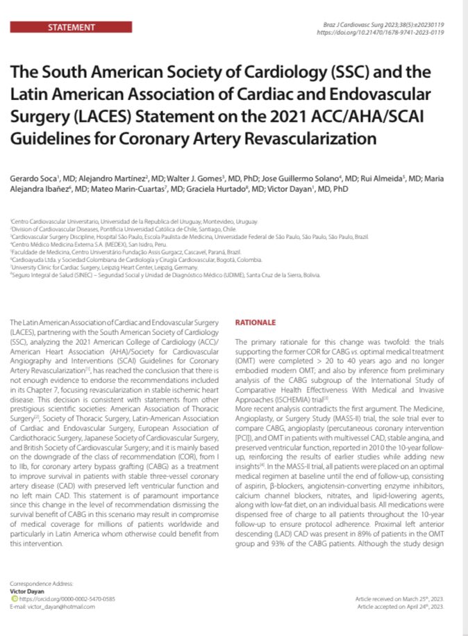 VictorDayan1's tweet photo. For the first time in history a latam cardiac surgical society and cardiological society unite on a common statement. This time regarding @ACCinTouch guidelines. https://t.co/mOKlB3e5RI https://t.co/Ag0Dwe7piP