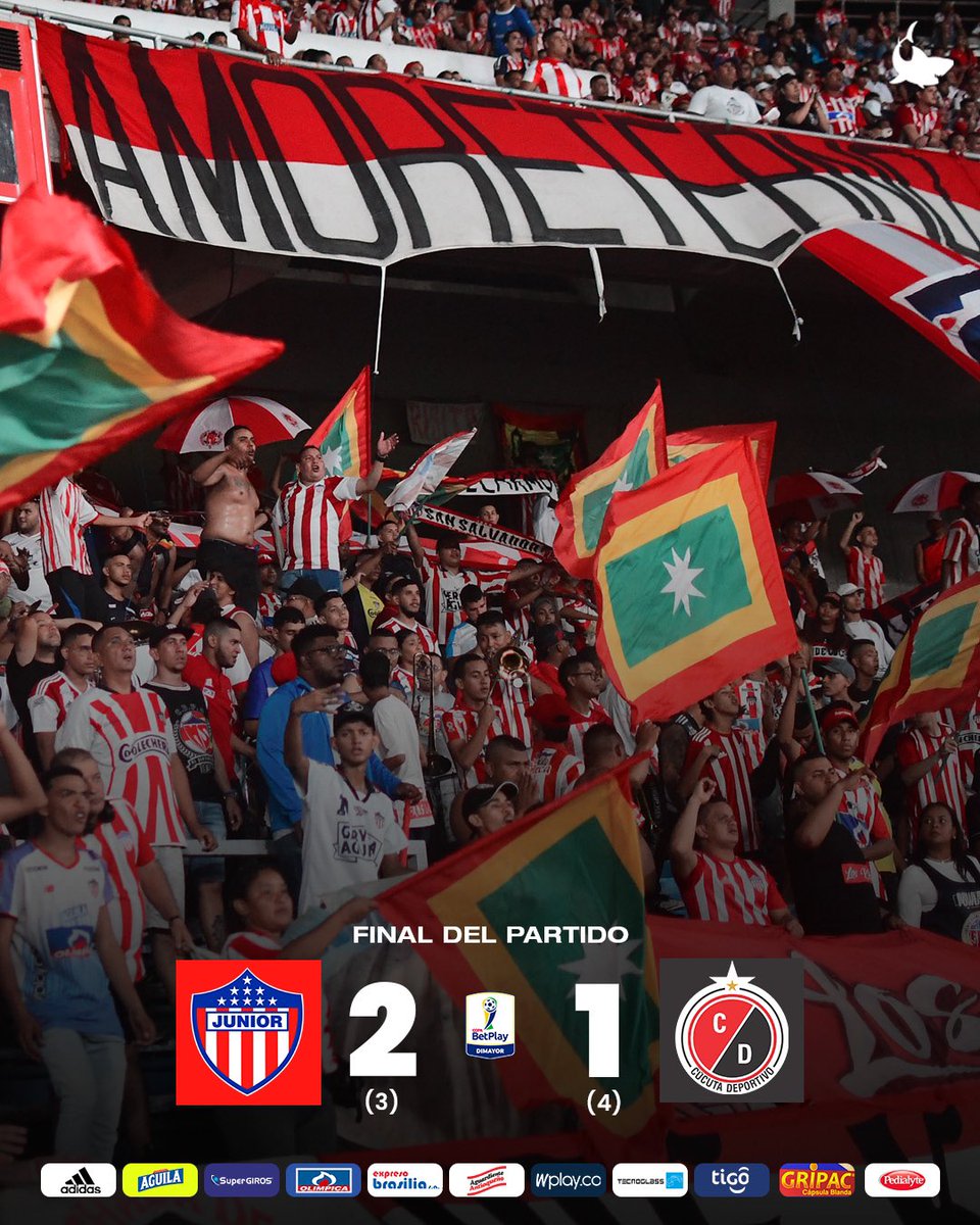 90’⌚▶️ |2-1 (3-4)| Final del partido.

@JuniorClubSA 🆚 Cúcuta Deportivo

#CopaBetPlayDimayor🏆
#VamosJunior🔴⚪🔵