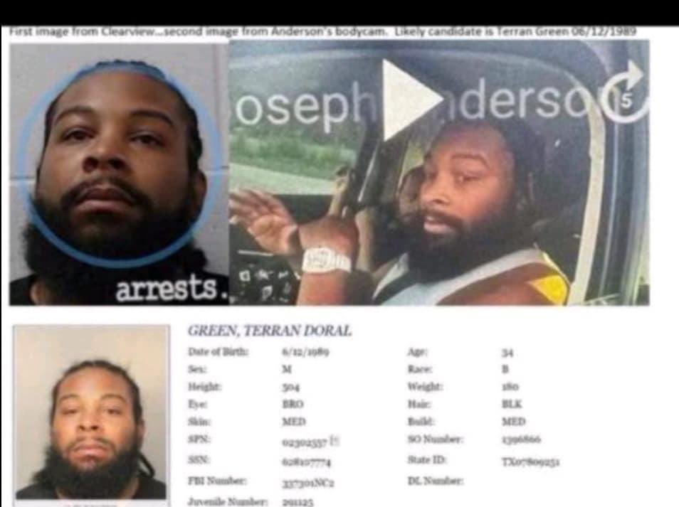 AprilAguirreTx's tweet photo. WANTED ARMED AND DANGEROUS 

GREEN,TERRAN DORAL 
SPN: 02302557)
(DOB: 06/12/1989)

has been to  prison 3 times 
5 prior felony convictions 
Bond Forfeiture May 30th, 2023
DA  Office asked for No Bond  

Bond for Aggravated Assault was 50,000

Bond for felon in possession of a weapon was 5,000

@DaSeanfortexas disregarded the request from the DAs for no bond & gave this monster bond anyway. This officer shooting was a 100% preventable ! 

@hcdofop39 @SheriffEd_HCSO @HoustonChron @abc13houston @KHOU @RWallaceFOX26 @akahancrimesto1 @ABC13Brooke @AnayeliNews