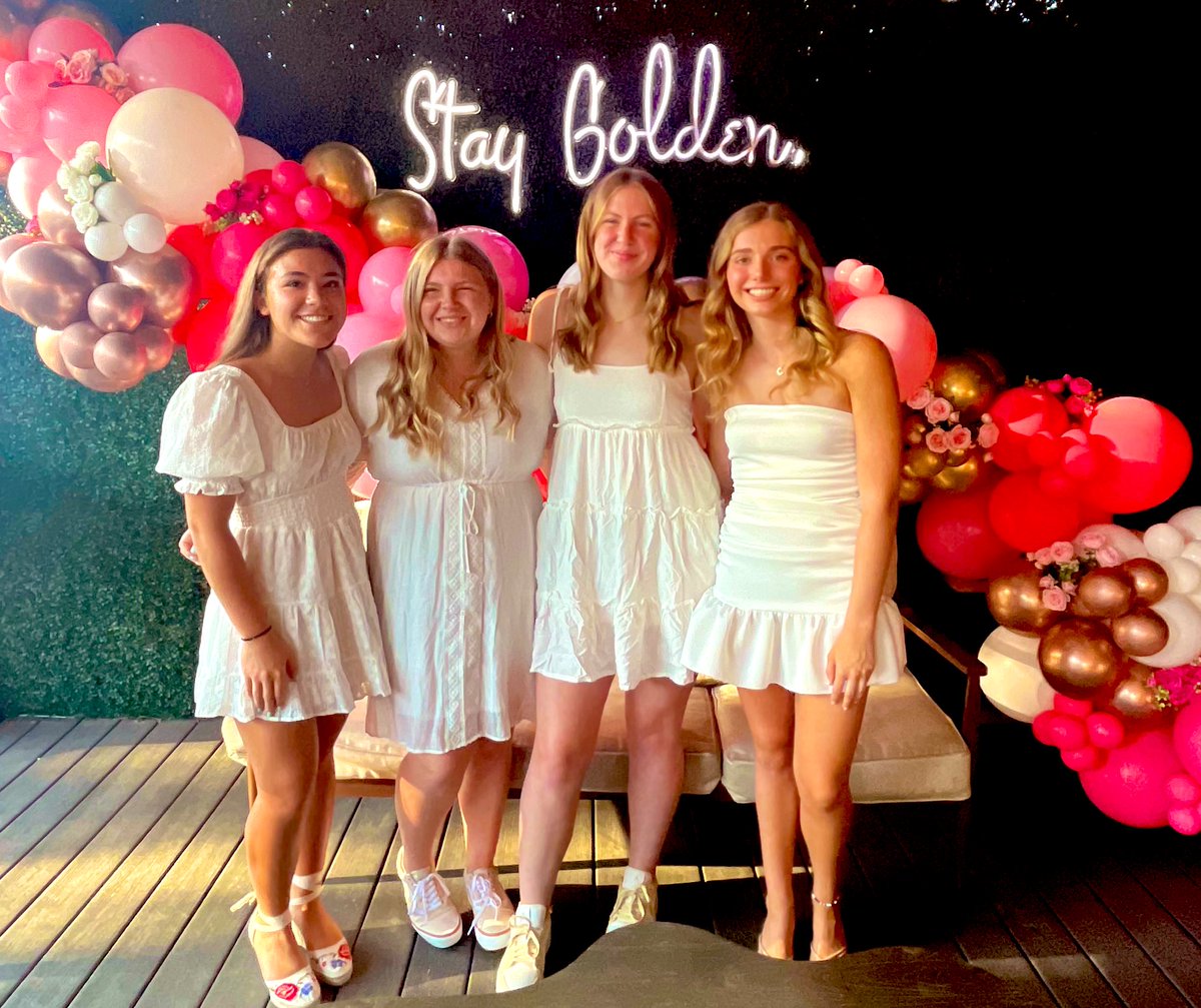 CoachFarney's tweet photo. STAY GOLDEN—incredibly proud of our 4 seniors, Lexi Hach, Ava Linyard, Aspen Mayo, Caroline Rutledge. Also love Georgetown where the senior breakfast is a time-honored tradition & another thing that makes GHS special #EFND💙 #ItsAllAboutTheCore💥🌎 https://t.co/KcMjYnUkT2