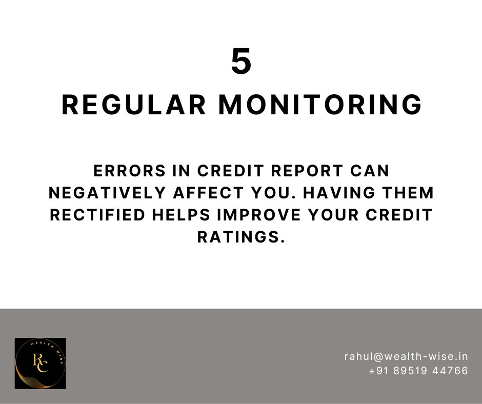 Timely bill payment, eliminating debts, diversifying credit type, less credit utilization, regular monitoring and fixing discrepancy.

#creditrating #creditrepair #cibilscore #financialwellness #wealthwise #wealthmanagement #financialplanning #responsiblecredit #wealthgeneration