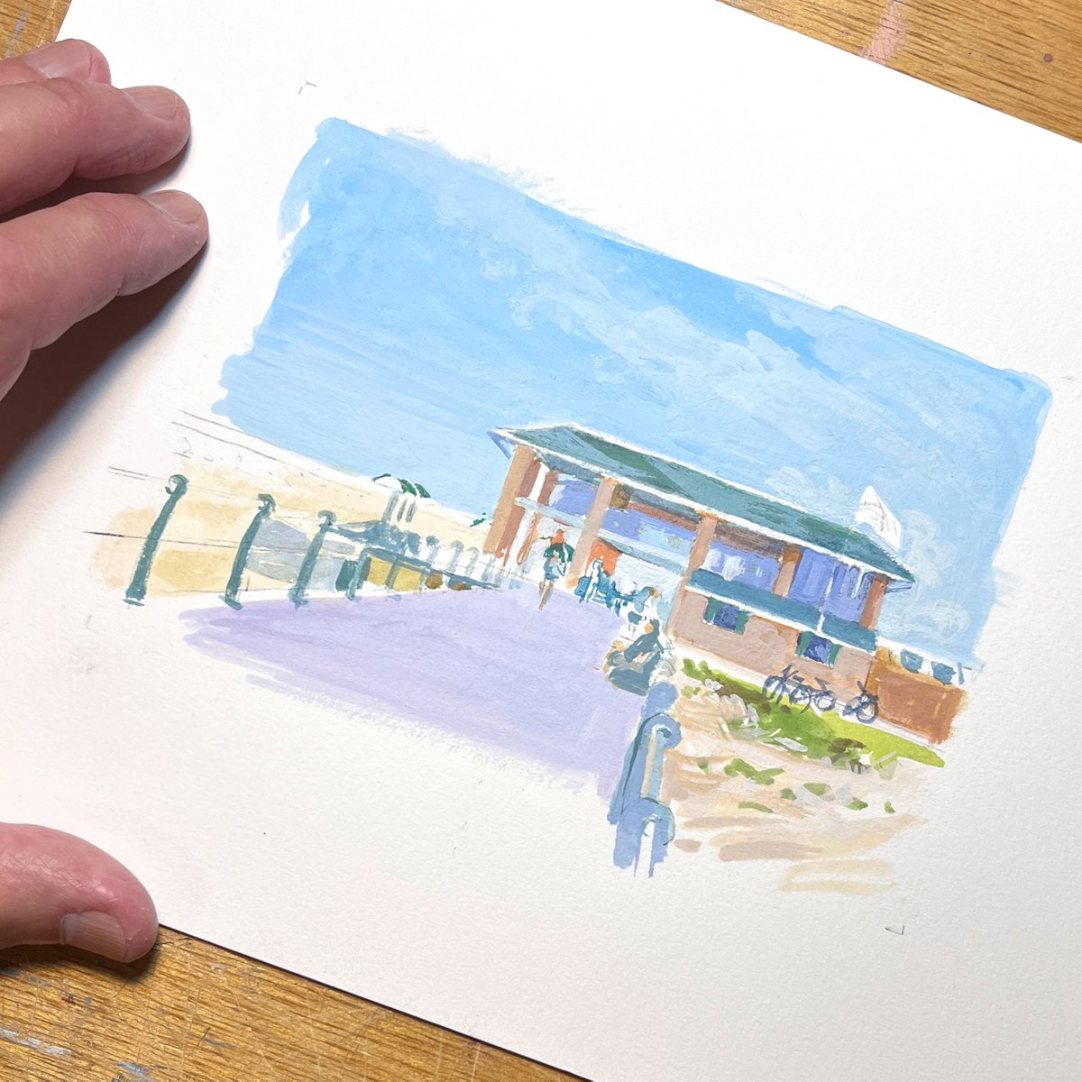 ShorePainter's tweet photo. My painting of Spring Lake South Pavilion continues. So far so good. Next post will be the final... #springlakenj #newjerseybeaches #springlakebeach https://t.co/ELsEzGHQeK