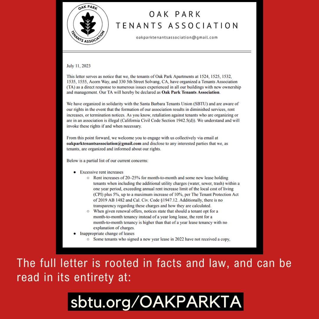sbtenantsunion's tweet photo. ⚡☎️ CALL ☎️ ⚡ for Solidarity with the Oak Park TA https://t.co/PXQwX6hzKH