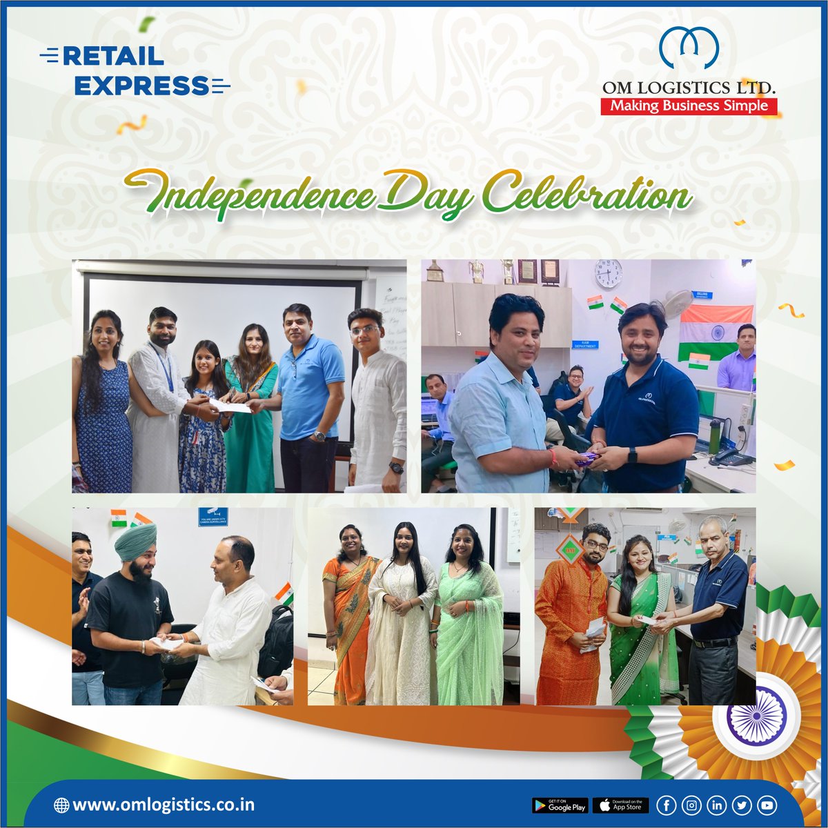 OmLogisticsLtd's tweet photo. On this remarkable 77th Independence Day, we came together as a close-knit corporate family to celebrate the incredible journey of our nation at OM Logistics, Delhi.
Proud to be part of OM Logistics, proud to be Indian!
#patriotism #omlogistics #logistics #proudindian https://t.co/5qLUdEQfbc