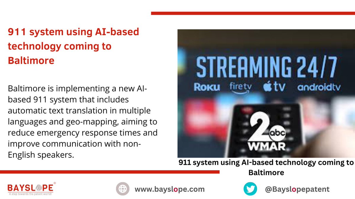 Bayslopepatent's tweet photo. #Baltimore is rolling out upgraded #911system using AI-based #technology.
#ArtificialIntelligence #artificalintelligence #TechNews #AI #MachineLearning #DisasterResponse #techno #TechnologyNews #techtwitter #TechTrends #tech #TechThursday #Tech4All #innovation #Latest #UPDATE https://t.co/sIRp8CU07r