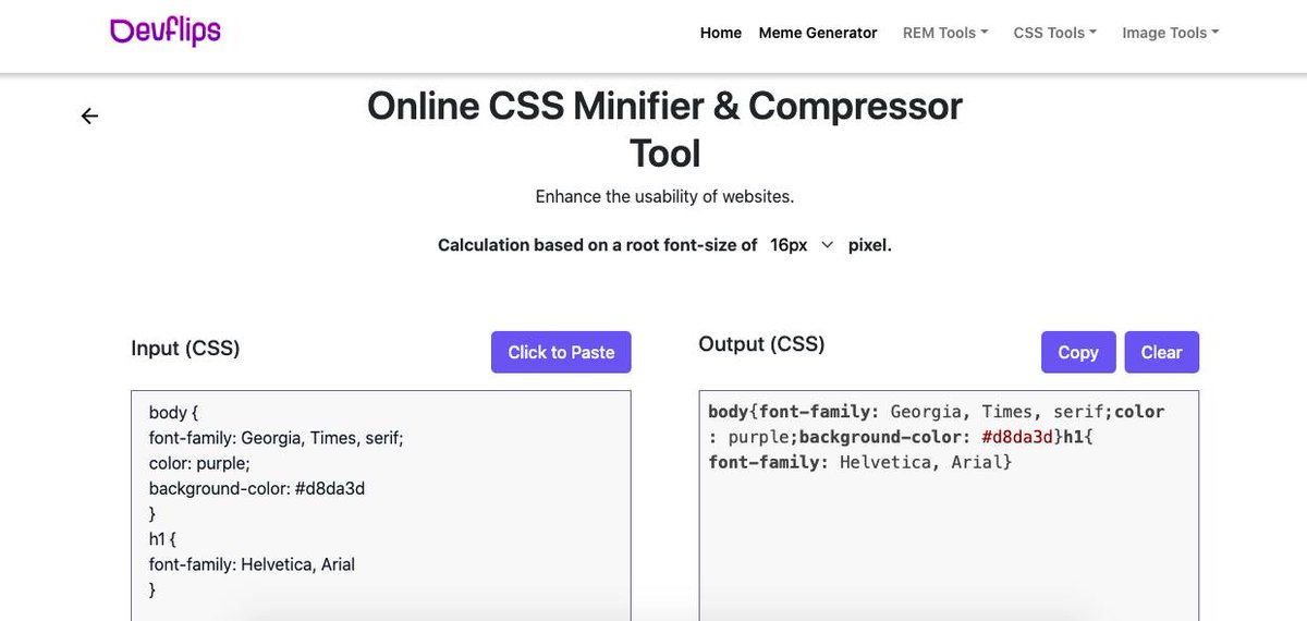 DDdevflips's tweet image. Boost your website&apos;s speed with DevFlips CSS Minifier &amp;amp; Compressor Tool! Optimize your CSS code for lightning-fast loading and enhanced user experience.
Try it now: tools.devflips.com/css-minifier

#devflips #css #webdevelopment #optimization