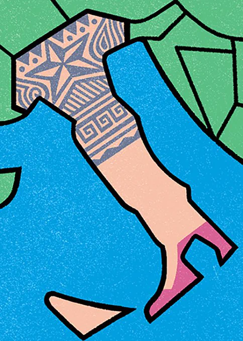 イタリアの女性の48%はタトゥー経験があるよ、というコラムの絵。 