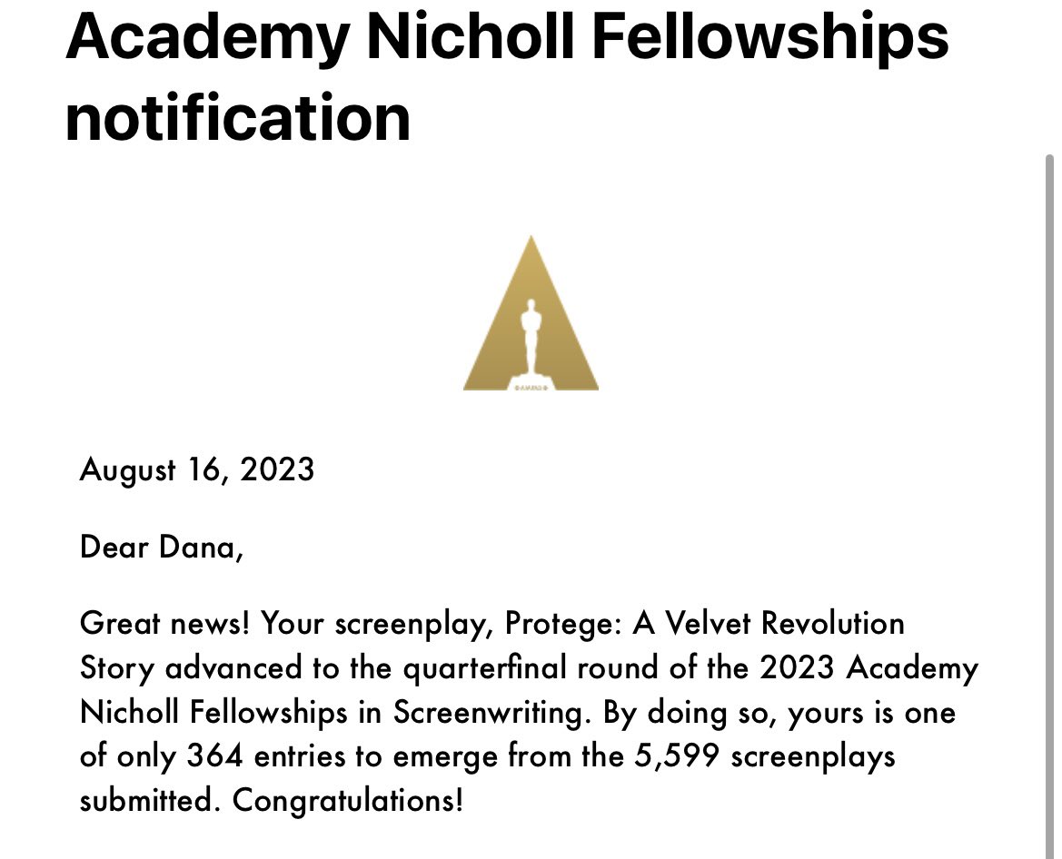 DanaPierre1's tweet photo. Thrilled my historical thriller “Protege - A #VelvetRevolution Story” is a 2023 #Nichollfellowshipquarterfinalist Congrats to all other writers!😃 Thank you #AcademyGold
#Nichollfellowship https://t.co/F5rHVdbvAE