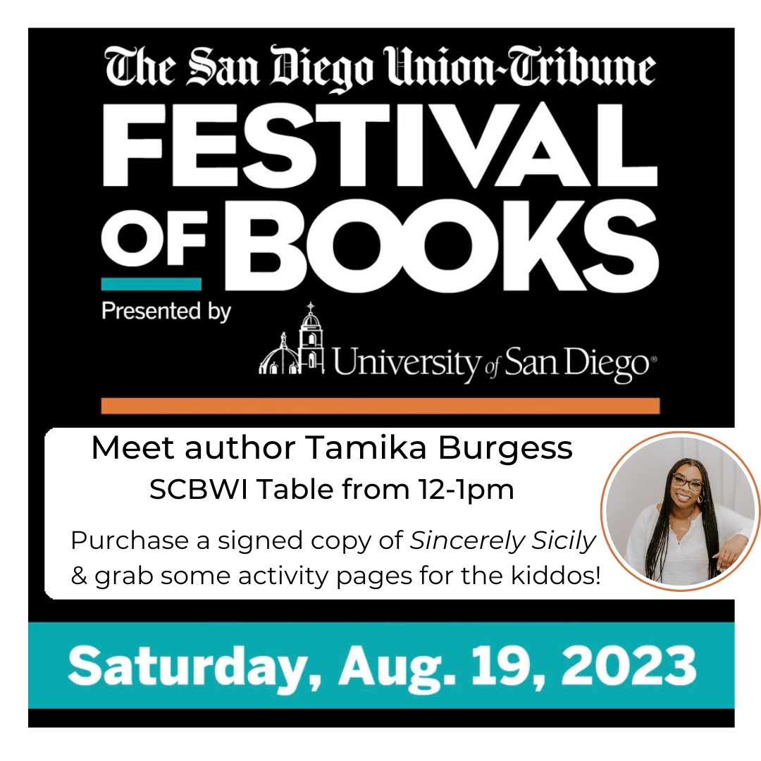 This Saturday I’ll be selling & signing copies of SINCERELY SICILY at @SDUTFOB at the SCBWI table!!!
