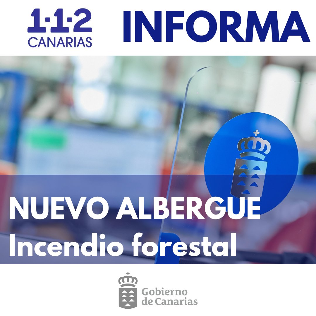 #IFArafoCandelaria 

📢Ante la evolución del incendio, la Dirección General de Emergencias determina el cambio de ubicación del albergue para las personas evacuadas

📍 Nuevo dirección: Pabellón Deportivo San Isidro-El Chorrillo, en El Rosario (Camino Candelaria)