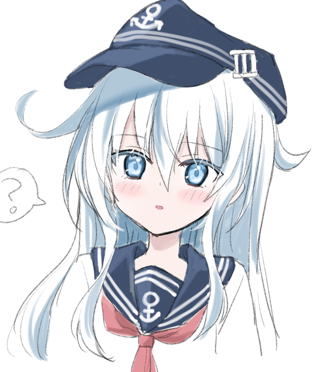 hibiki (kancolle) 1girl long hair solo hat blue eyes anchor symbol neckerchief  illustration images