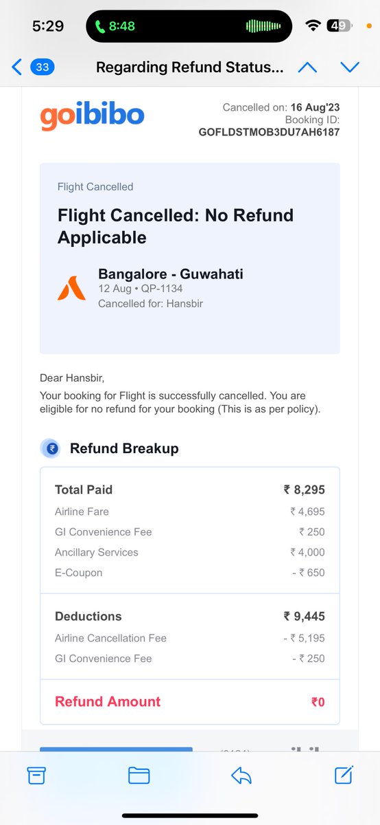 HansbirBetala's tweet photo. @AkasaAir @GoibiboSupport @DGCAIndia @goibibo @SanjayBhasin5 This is the reply from @goibibo @GoibiboSupport @AkasaAir @SanjayBhasin5 

when I didn’t get business class seats and When @AkasaAir has also refunded so Whats the problem with @goibibo @GoibiboSupport to refund the same https://t.co/lLHLmMq2Id