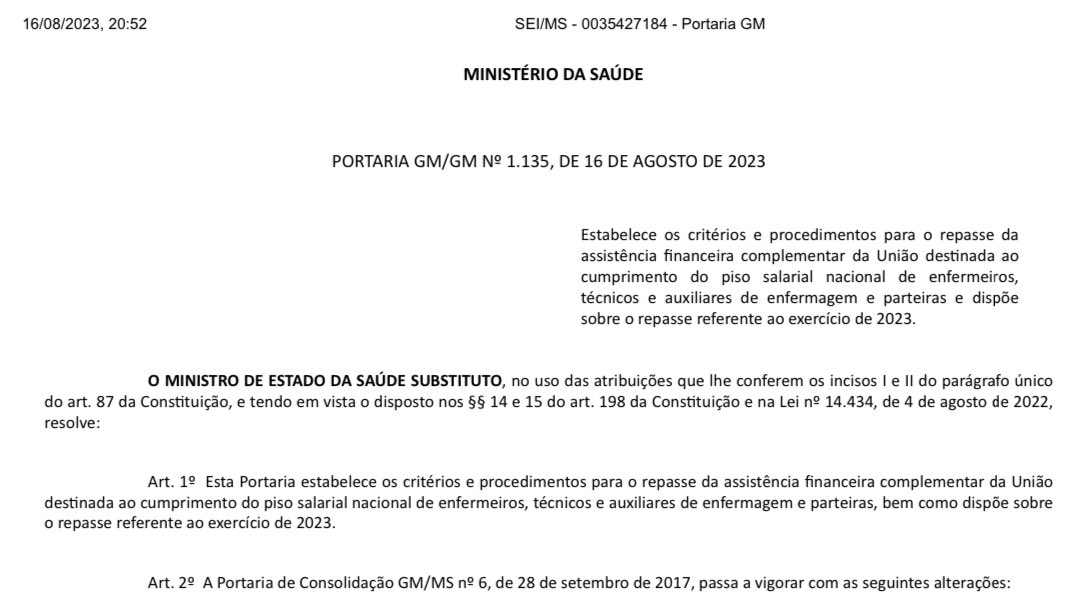 professorgilney's tweet photo. Saiu a PORTARIA GM/GM N° 1.135
Estabelece os critérios e procedimentos para o repasse da assistência financeira complementar da União destinada ao cumprimento do piso salarial  da Enfermagem e dispõe sobre o repasse referente ao exercício de 2023. https://t.co/o1iqKz2I2o