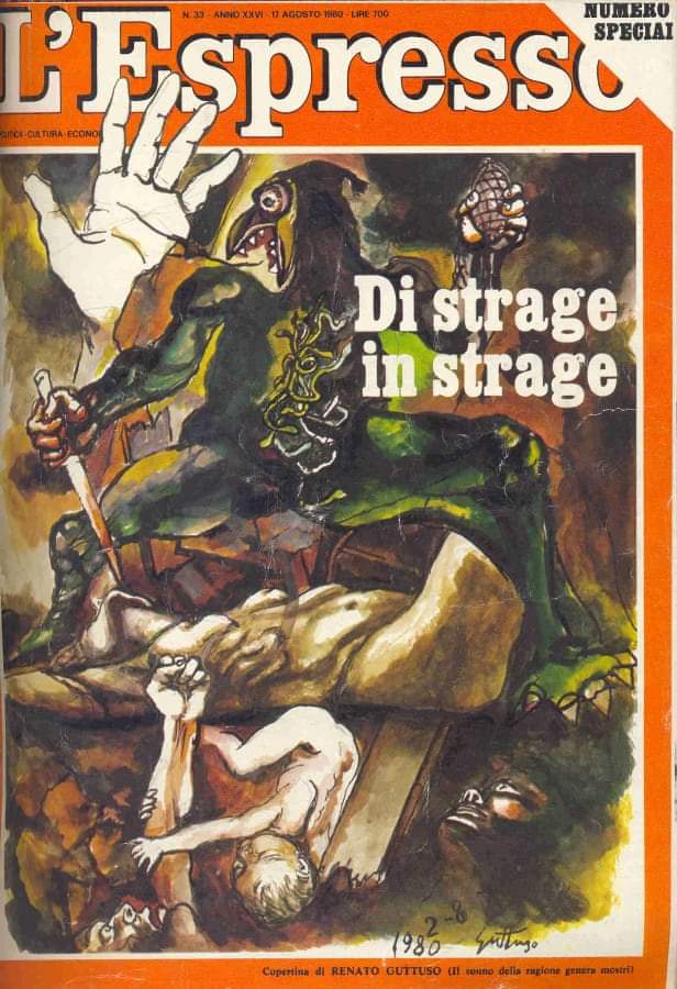 Teresa02247224's tweet photo. Per la copertina del numero speciale dell'Espresso del 17 agosto 1980, dedicato alla strage fascista di Bologna, il pittore Renato Guttuso realizzò un dipinto intitolato "il sonno della ragione genera mostri".
La bellezza dell'arte al servizio della memoria
ANPI
🌹✊🏻✊🏿✊🏽
#AMarano https://t.co/4rXlo4rnhj