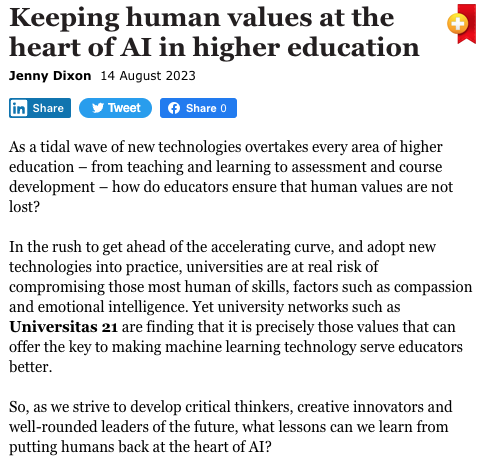sbuckshum's tweet photo. Keeping human values at the heart of AI in higher education • Universitas21 Provost Jenny Dixon summarises the recent Educational Innovation Symposium among leading research-intensive universities: https://t.co/r9f9NgSwkk

My reflections + links: https://t.co/6lQKBLOgEk https://t.co/lNCBGBJcNC