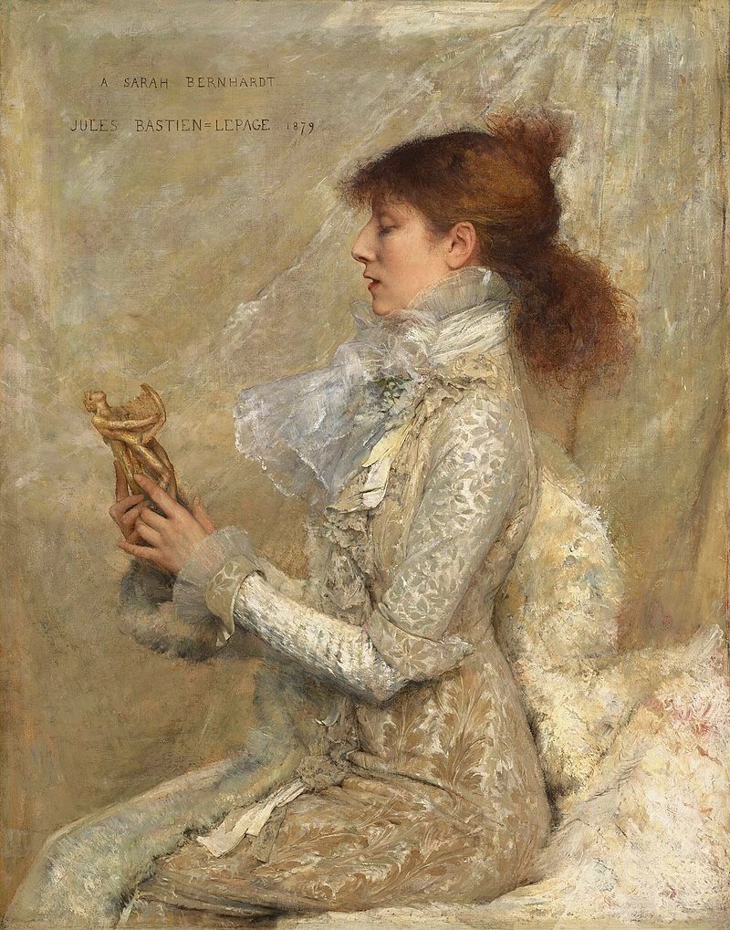 Portrait of Sarah Bernhardt with a statue of Orpheus, 1879. Jules Bastien-Lepage (1848-1884), French painter.  Canvas, oil.  44 x 35 cm Legion of Honor Museum, San Francisco

#artist #painting #19thcenturyart #art #ArtliveAndBeauty #paintingoftheday