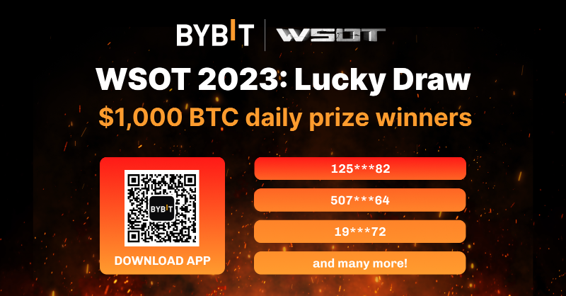 Bybit_Official's tweet photo. 🔥 More than 75,000 squad members are taking home $1,000 in $BTC from our Arena Raffle

Just complete easy tasks and YOU could be the next to win!

🎉 Take part in the WSOT Arena Raffle or 👉 Download the app via QR code!  

#WSOT2023