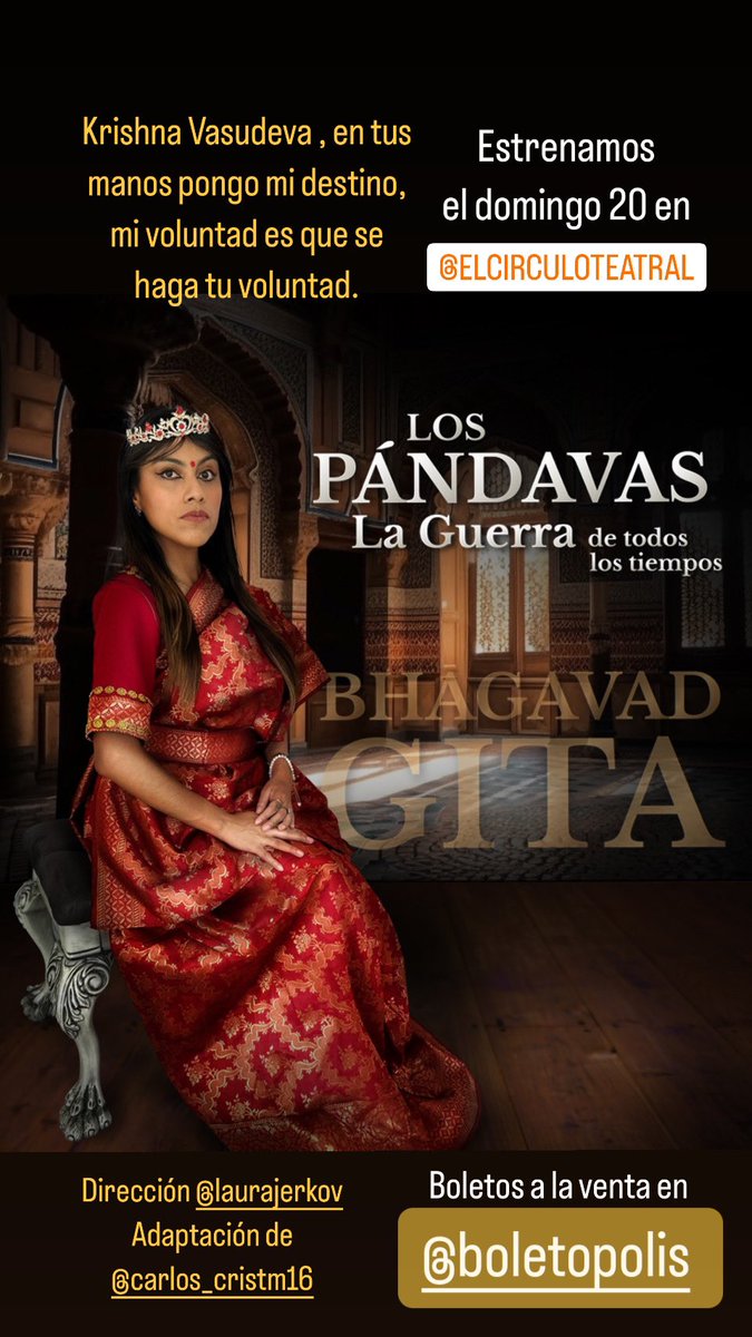 Una obra de teatro para el despertar de consciencia:  Bhagavad Gita. Los Pandavas: La guerra de todos los tiempos.  El Mahabharata. 

Venta de boletos disponibles en blt.mx/kkh
Sigan nuestras redes sociales! 

#teatro #drama #Krishna #actuacion #arte #CarteleraCDMX
