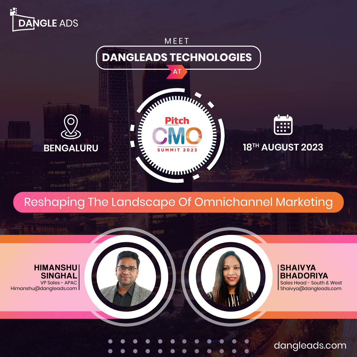 Meet Team DA at Pitch CMO Summit 2023.
We’re thrilled and looking forward to attending the event to meet industry experts and forge impactful partnerships!🚀
To connect or schedule a meeting, reach out to us at sales@dangleads.com 

 #marketingevent #PitchCMO #TeamDA