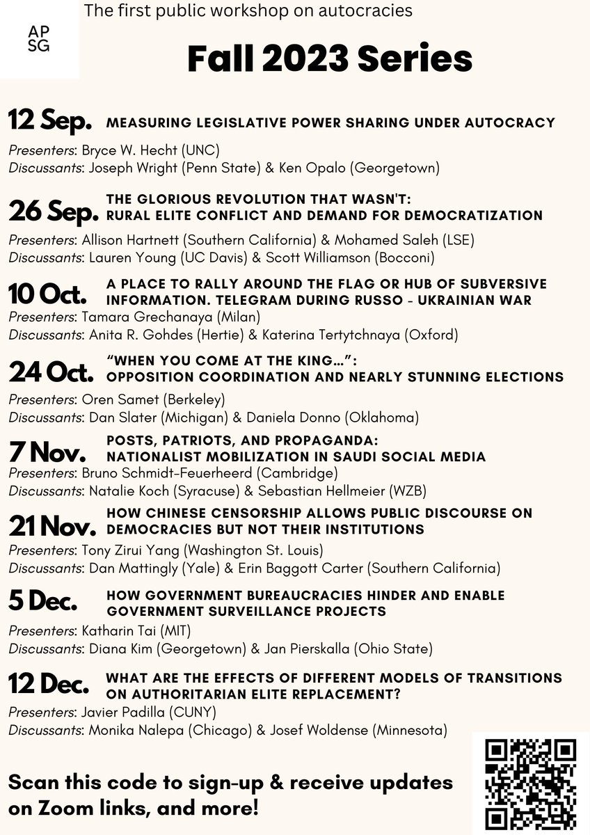 📢📢 FALL 2023 SERIES SCHEDULE IS OUT 📢📢 We are thrilled to announce our new season that will feature fantastic promising work and discussants! Make sure to participate by subscribing at tinyurl.com/bddy4bta (for Zoom links and updates) A 🧵 with details on each meeting: