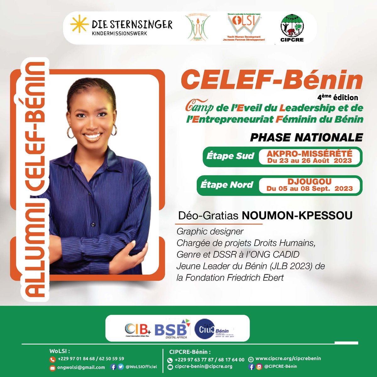 WoLSI_Officiel's tweet photo. ⭕Les Alumni CELEF-Bénin au #CELEF-Bénin 2023  
Elles ont été toutes des bénéficiaires du programme CELEF-Bénin. Elles seront aux côtés des formateurs (trices) et communicateurs (trices) pour partager leurs expériences et leur parcours inspirant et impactant à la cohorte 2023. https://t.co/9ytq5r5mrR