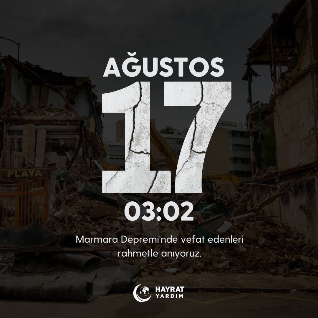 hayratyardim's tweet photo. Sesimi duyan var mı?

17 Ağustos Marmara Depremi'nin 24. yılında vefat edenleri rahmetle anıyoruz..

#17AğustosDepremi https://t.co/KQfve2BknF