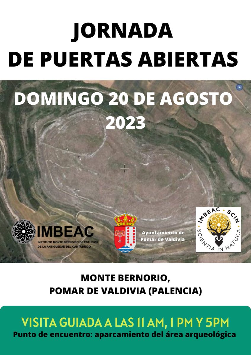 JORNADA DE PUERTAS ABIERTAS
MONTE BERNORIO,
POMAR DE VALDIVIA (PALENCIA)
📅 DOMINGO 20 DE AGOSTO 2023
🕛 VISITA GUIADA A LAS II.00h, 13.00h Y 17.00h.
📍Punto de encuentro: aparcamiento del área arqueológica.
#Arqueología
#PatrimonioHistórico
#VoluntariadoArqueológico
#palencia