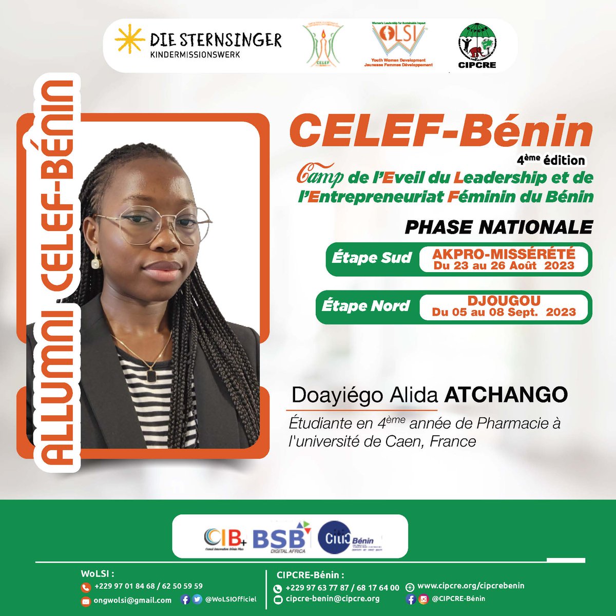 WoLSI_Officiel's tweet photo. ⭕Les Alumni CELEF-Bénin au #CELEF-Bénin 2023  
Elles ont été toutes des bénéficiaires du programme CELEF-Bénin. Elles seront aux côtés des formateurs (trices) et communicateurs (trices) pour partager leurs expériences et leur parcours inspirant et impactant à la cohorte 2023. https://t.co/VDhJoXDjfF