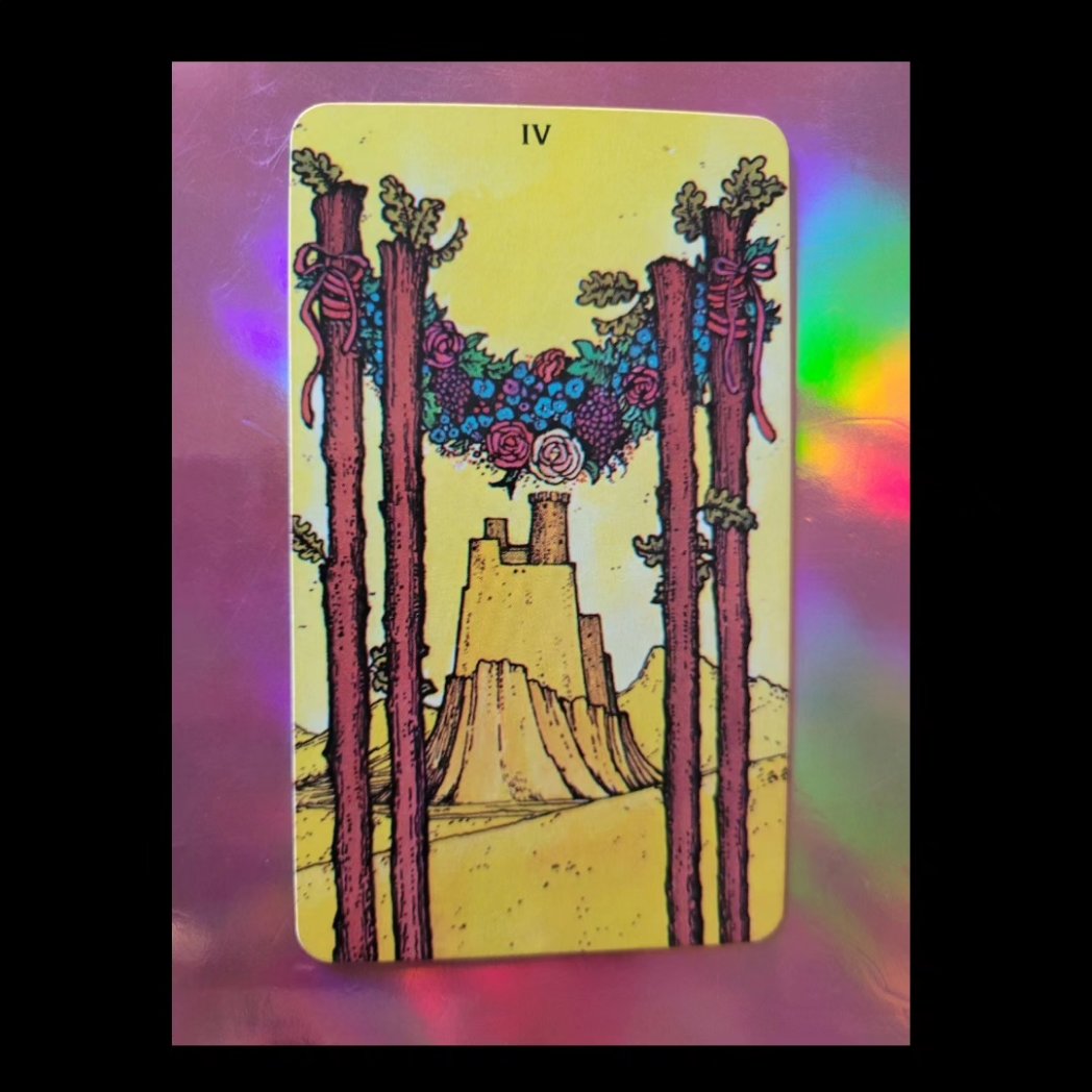 PsychicWitch13's tweet photo. Thursday's Tarot is the FOUR OF WANDS from the Morgan Greer Deck. This card bodes well if you've been looking for good news regarding a new home or improving your living space. The Four of Wands also urges you to protect yourself and your home. Reinforce your boundaries and don't be afraid to use the word NO. Clear your space with incense and sprinkle sea salt clockwise around the outside. Making your home feel as comfortable and safe as possible is the name of the game! Blessings, Patricia Weston Witch ©️ 🔮