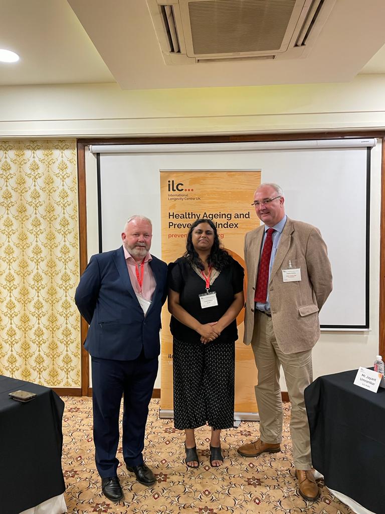 UK &amp; India's strengths in science, research and technology will play a crucial role to shape citizens’ future health and wellbeing , an engrossing discussion by DHC Stephen Hickling on health as it approaches to ageing populations at a #G20Gujarat side event hosted by <a href="/ILCUK/">Int Longevity Centre</a>