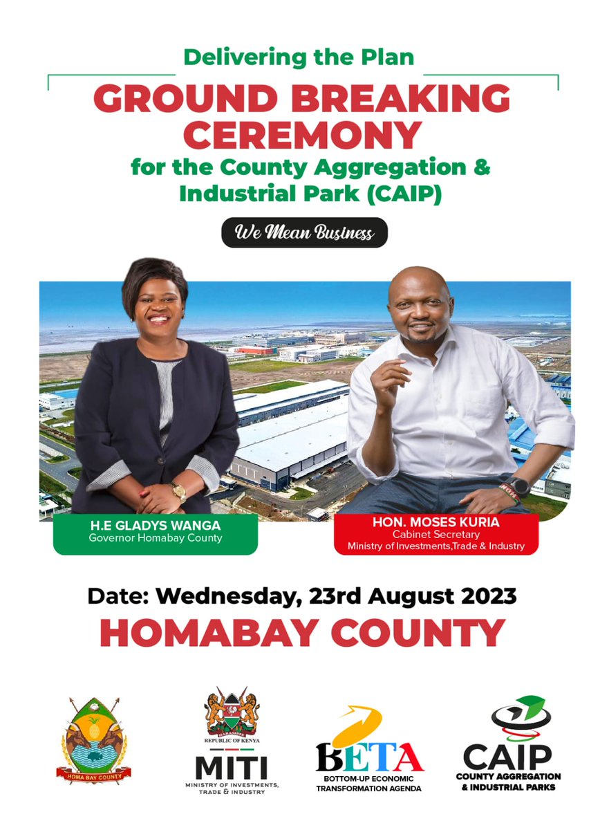 IamMaureen_WM's tweet photo. Hello great people of Mombasa, Siaya and Homabay.

@HonMoses_Kuria delivering The Plan

Ground breaking ceremony for the County Aggregation &amp; Industrial Park.

 #MITIDelivers #CSMosesKuriaDelivers 

John Kinyua Ngara #Mathe #Mandago https://t.co/Zc9NwM427W