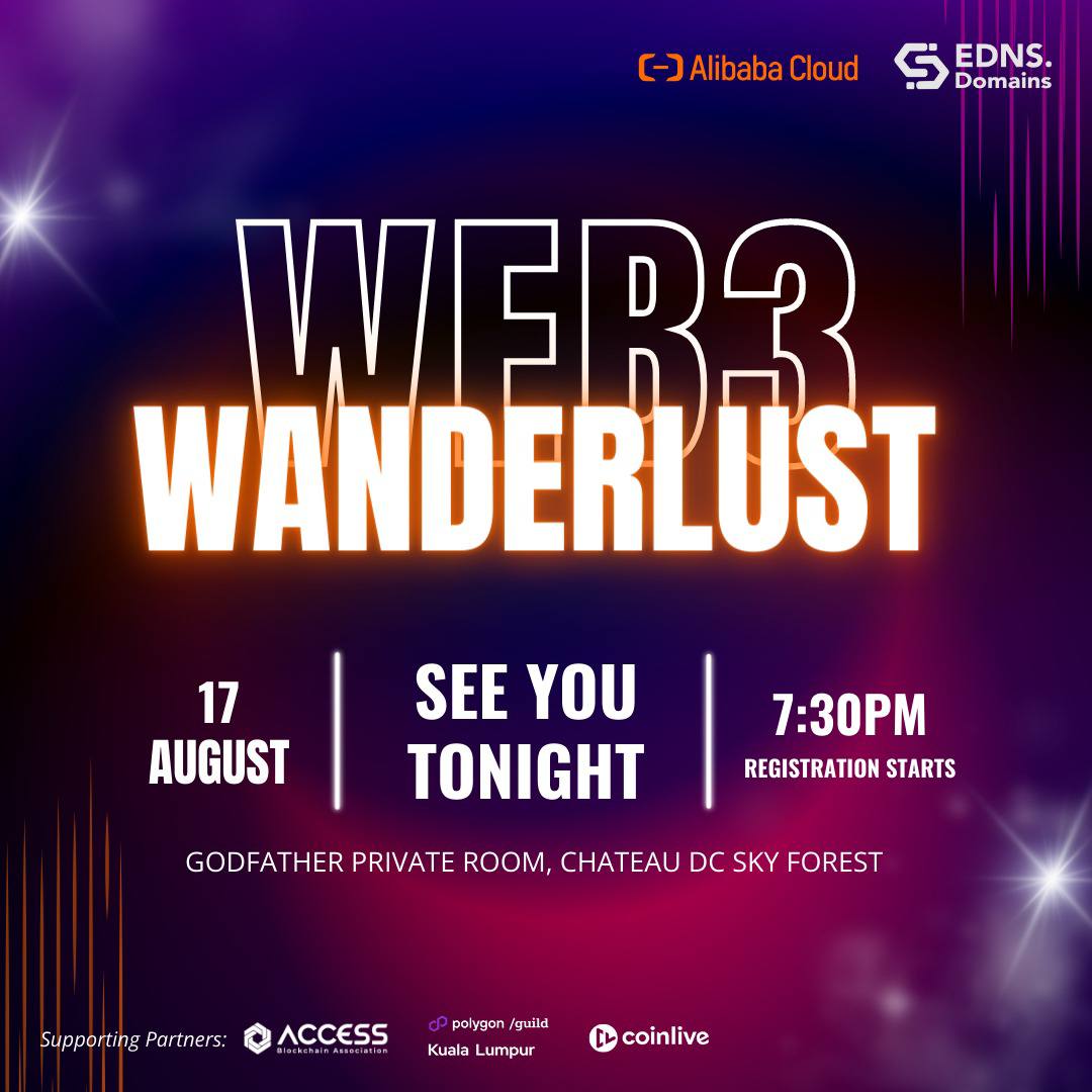 ednsdomains's tweet photo. The Web3 Wanderlust Networking Event is happening this evening & we can't wait to welcome you to an evening of tech wonders and networking galore!
See you tonight for an unforgettable networking night!
#Web3Wanderlust #Networkingnight #TechNetworking #klbound https://t.co/zQwixmJ1TM
