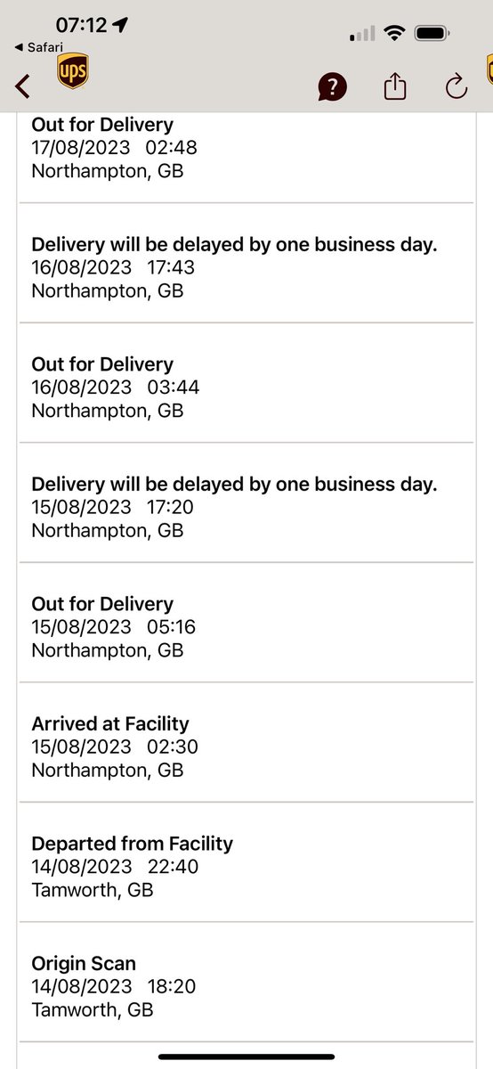 DigitalRiley's tweet photo. Really @UPS_UK?  Repeatedly telling me my item is delayed by one more day is like my kids answering when I ask when they’ll tidy their rooms. 

@CanonUKandIE you might want to try
@RoyalMail or @DHLGlobal who’d would have had this in my hand by now and asked after my cat by name. https://t.co/oqfRRV1agt