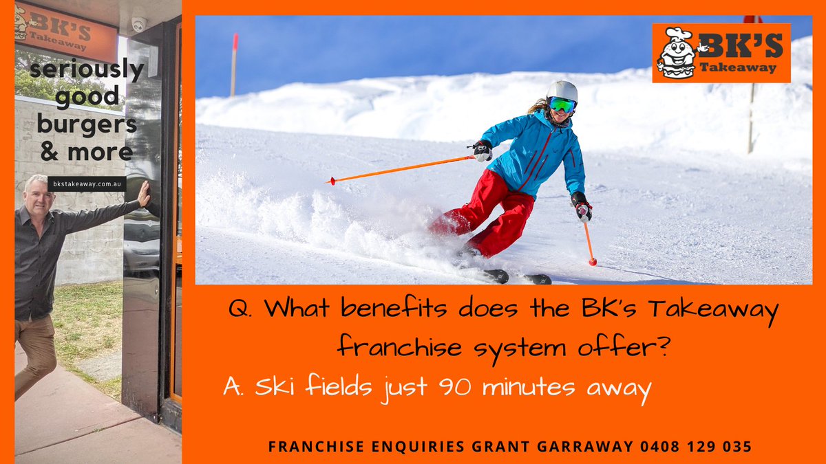 6a1e293b4ae04d6's tweet photo. Q. "What benefits does the #BKsTakeaway #franchise system offer?' 
A. "Ski fields just 90 minutes away!"  

Grant 0408 129 035  

#beyourownboss #treechange #Warragul https://t.co/9udCESYkwW