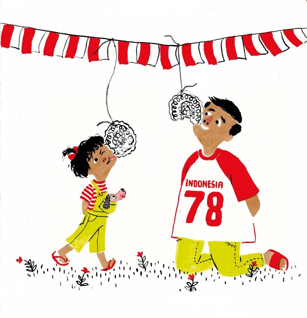 #Merdeka 🇮🇩🎉! Today is #Indonesia 's 78th #IndependenceDay2023. We celebrate it with many fun games, one of which is eating 'kerupuk' competition. Kerupuk is an Indonesian cracker. It has many types &amp; shapes, and this one is called kerupuk mie (=noodle kerupuk).  #17agustus