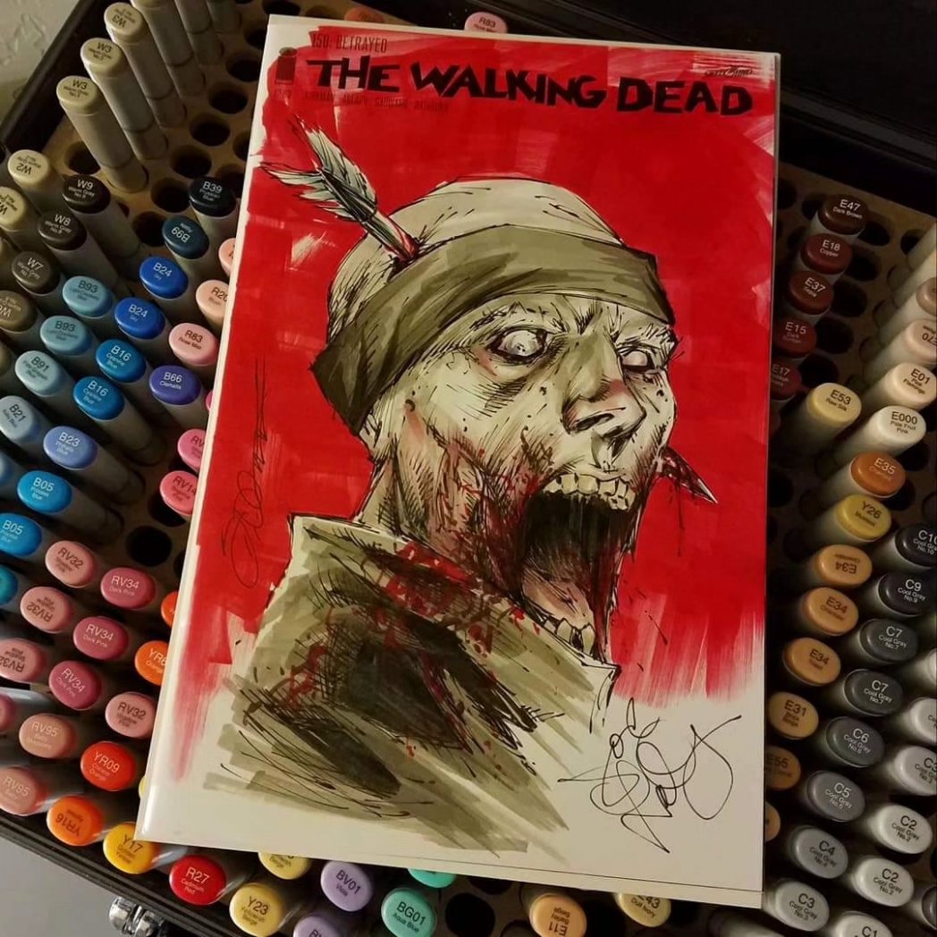 shelbywankenobi's tweet photo. RE: decade old #SketchCover art of mine. Illustrated on #WalkingDead blanks all signed by #FUGAZI band w/ addtl' book sigs by Ian and Amy of The Evens *(All received CGC yellow labels) I zombified everyone #IanMacKaye #GuyPicciotto #BrendanCanty #JoeLally #TheEvens #AmyFarina https://t.co/KqG7QF0M99