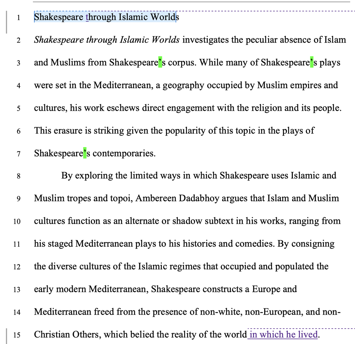 It's becoming more real! Shakespeare through Islamic Worlds copy editing is on. #ShakeRace #IAmEditing