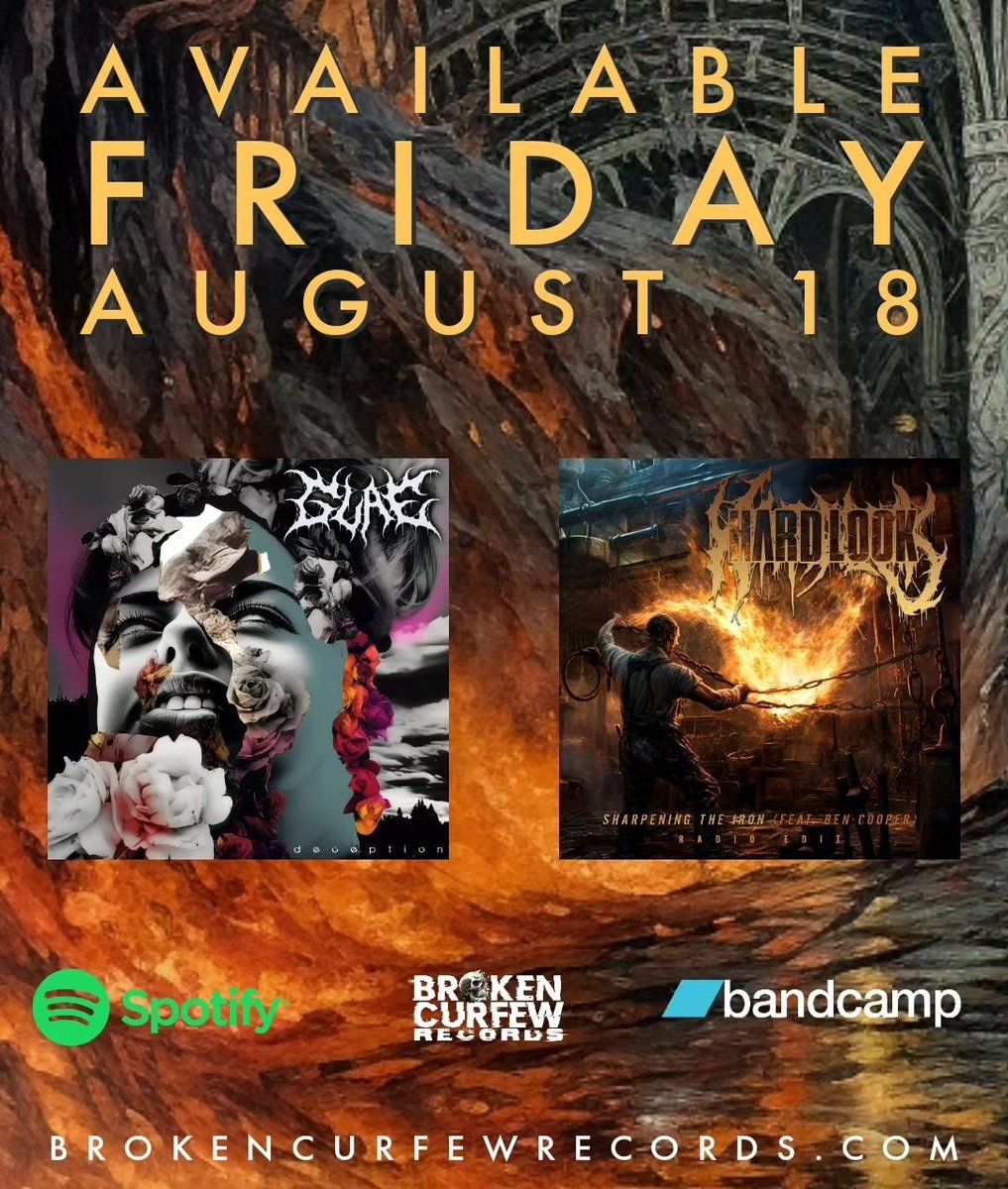 BrokenCurfew's tweet photo. Pre-save both new singles on Spotify now 👇! These are going to annihilate your ears! 

Deception by Glae: https://t.co/7b7CDVlz8s

Sharpening the Iron (feat. Ben Cooper) [Radio Edit] by Hard Look: https://t.co/QAdNOOblB4 https://t.co/OGW3IjGDkU