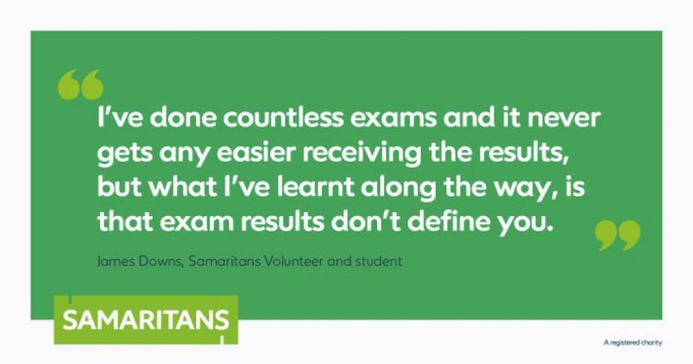 This #ResultsDay it’s normal to feel worried, but remember your results don’t define you and we’re here to talk about how you’re feeling, day or night 💚
📱 116 123 💚