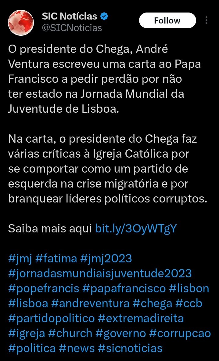 EuSouZarolho's tweet photo. Só agora vi este tweet da Sic Notícias e é assustador.
1. Não é um tweet automatizado, foi escrito por uma pessoa
2. A Sic Notícias nunca usa #. Neste tweet usou 20
3. A foto foi cuidadosamente escolhida para impactar
4. A Sic Notícias andar a fazer propaganda à extrema-direita. https://t.co/3dMBcxH3tI