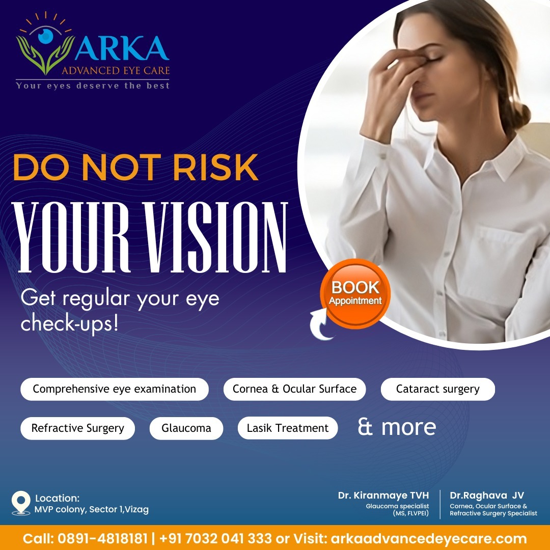 ArkaEye's tweet photo. Don't let eye problems hold you back. Get regular check-ups. Visit #arkaadvancedeyecare Today!

For appointment contact: 0891-4818181, 7032041333
Visit our website for more: https://t.co/xlIUus5a9C

#eyehospital #vishakapatnam #TrustedDoctor #EyeCare #Vizag #EyeHospital #besteyec https://t.co/8p3YGVGYI3