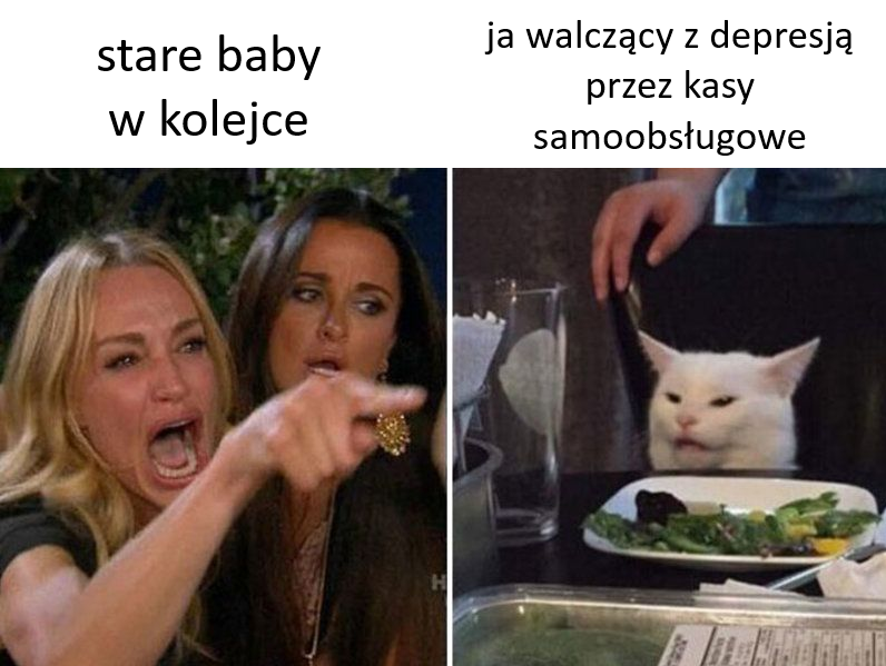 wpisztutajnic's tweet photo. poszedłem sobie do stokrotki rano
no i robię te zakupy, idę do kasy a tam w pizdu kolejka na oko tak z 10 emerytek a kasa samoobsługowa pusta xD 

jako że lubię te kasy bo są przeważnie puste i nawet szympans by je umiał obsłużyć, to grzecznie próbuję sobie do niej dojść slalomem między starymi babami i jedna do mnie z ryjem wyskoczyła:

GDZIE SIĘ PAN PCHO KOLEJKA JEST PROSZE NA KONIEC CO TO MA BYĆ

To grzecznie jej mówię, żeby się nie przejmowała, bo idę do samoobsługowej, że jej pozycja w tym zacnym komitecie kolejkowym zagrożona nie jest. Doszedłem do kasy, kasuje sobie i jakaś inna baba:

NO TAK POROBIELI TE KASY, NIEDŁUGO TE BIEDNE KASJERKI NIE BYDO MIAŁY CO ROBIĆ

Pierwsza baba podłapała: 

NO TO NIE UCZCIWE JEST TEŻ BO SOBIE KOLEJKI OMIJAJO

A żeby było lepiej, to trzecia stara baba dojebała: 

NO TE MŁODE TO SIĘ TAK TERAZ ŚPIESZO WSZĘDZIE, ŻYCIE W BIEGU CAŁY CZAS A PÓŹNIEJ TE CAŁE DEPRESJE SAMOBÓJSTWA  

No i wychodzi na to, że moja depresja jest/była związana z korzystaniem z kas samoobsługowych w marketach xD Ogólnie to szybko skasowałem, bo bałem się że do jakiegoś linczu dojdzie na mnie tam xD

Pamiętajcie: stare baby wiadomo co i wiadomo czym