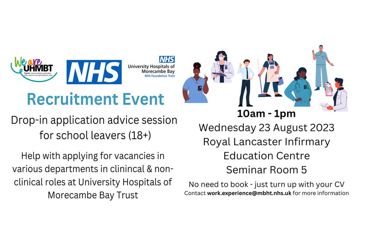 UHMBT Careers (@uhmbtcareers) on Twitter photo Not sure what to do next after receiving your A' Level, T Level or BTEC results? <a href="/UHMBTApprentice/">UHMBT Apprenticeships</a> and <a href="/UHMBTCareers/">UHMBT Careers</a> are hosting a recruitment session for live, entry-level vacancies with <a href="/UHMBT/">MorecambeBayNHSTrust</a>, aimed at those who have just received their results and are unsure of next steps. Not sure what to do next after receiving your A' Level, T Level or BTEC results? <a href="/UHMBTApprentice/">UHMBT Apprenticeships</a> and <a href="/UHMBTCareers/">UHMBT Careers</a> are hosting a recruitment session for live, entry-level vacancies with <a href="/UHMBT/">MorecambeBayNHSTrust</a>, aimed at those who have just received their results and are unsure of next steps.