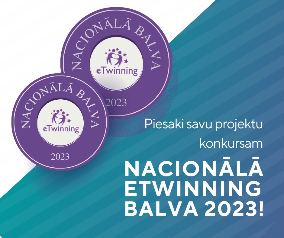 📣 Skolotājus, kuri 2022./2023. mācību gadā īstenojuši eTwinning projektus, aicinām līdz šī gada 6⃣.septembrim savus projektus pieteikt konkursam “Nacionālā eTwinning balva 2023”.

🔗etwinning.lv/nacionala-balv…